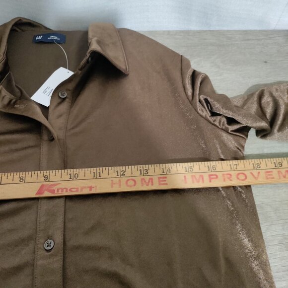 Gap Long Sleeve Button Front Blouse Metallic Brown Size Small New - Picture 6 of 9